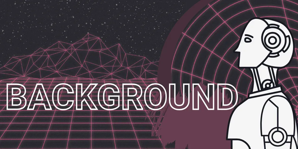 Implicator.ai background image with robot, grid, stars and the word "background"