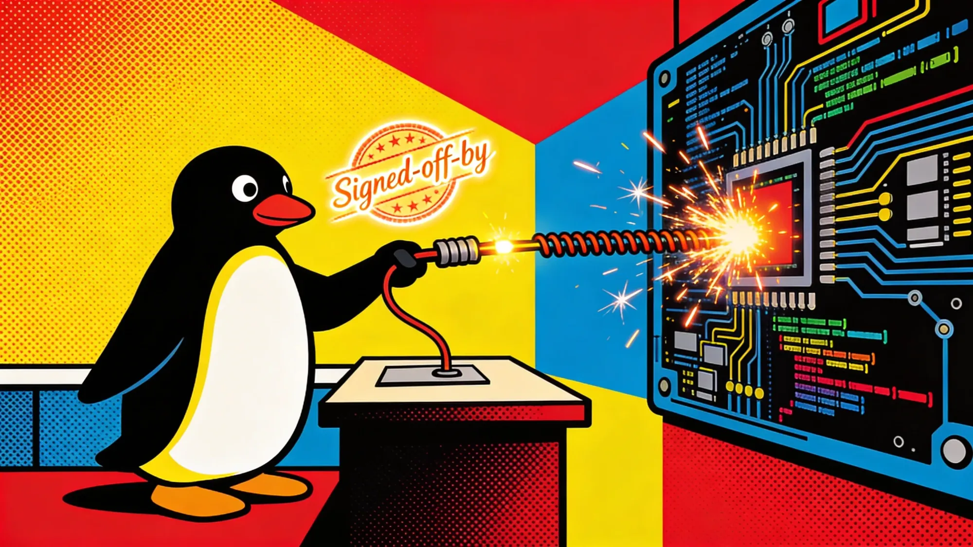 Linux penguin holds the fuse