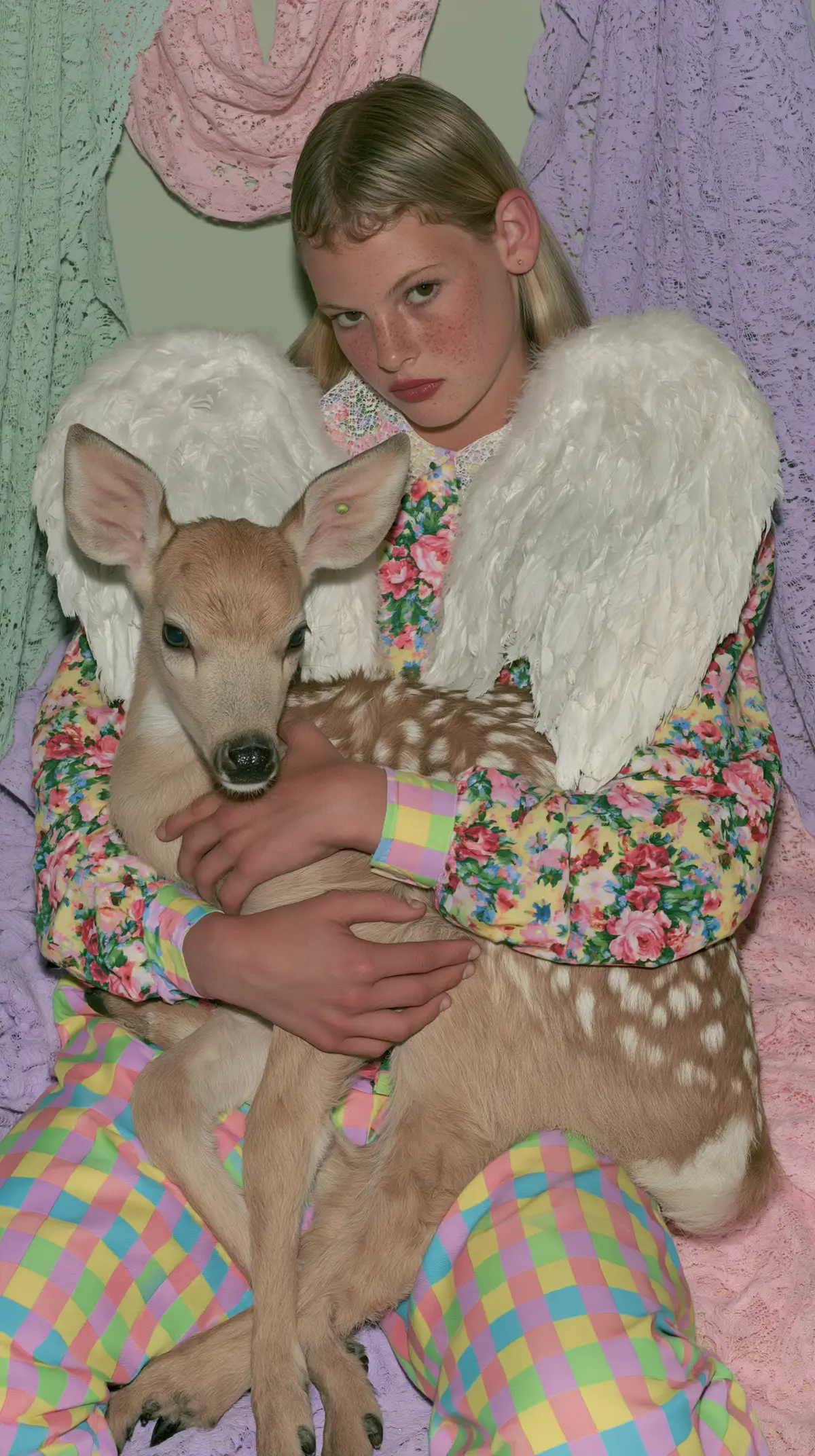 AI-generated baby deer with white angel wings