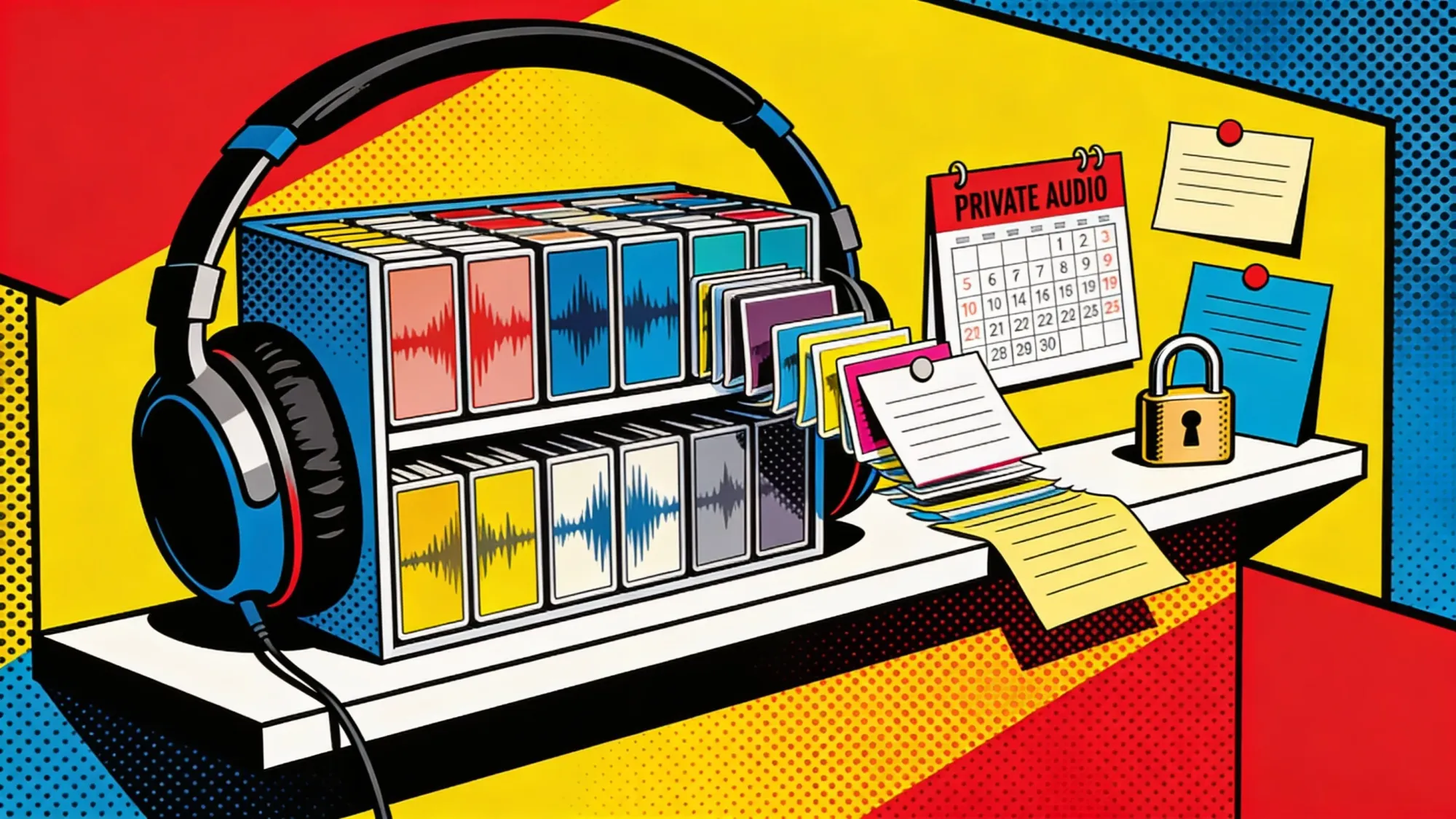Headphones enclosing private audio library tiles