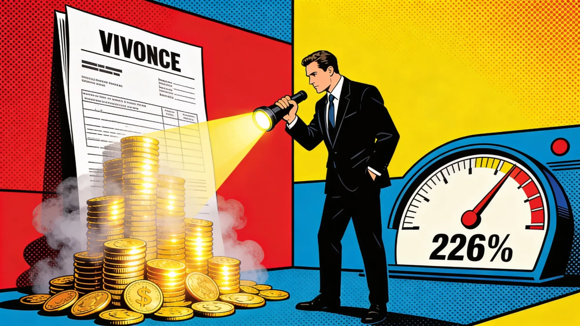 A CFO shines a flashlight on a giant invoice lost in fog